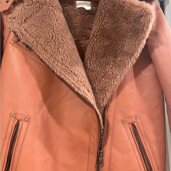 Avec Les Filles Pink Faux Leather Jacket with Shearling Trim - Picture 4 of 4